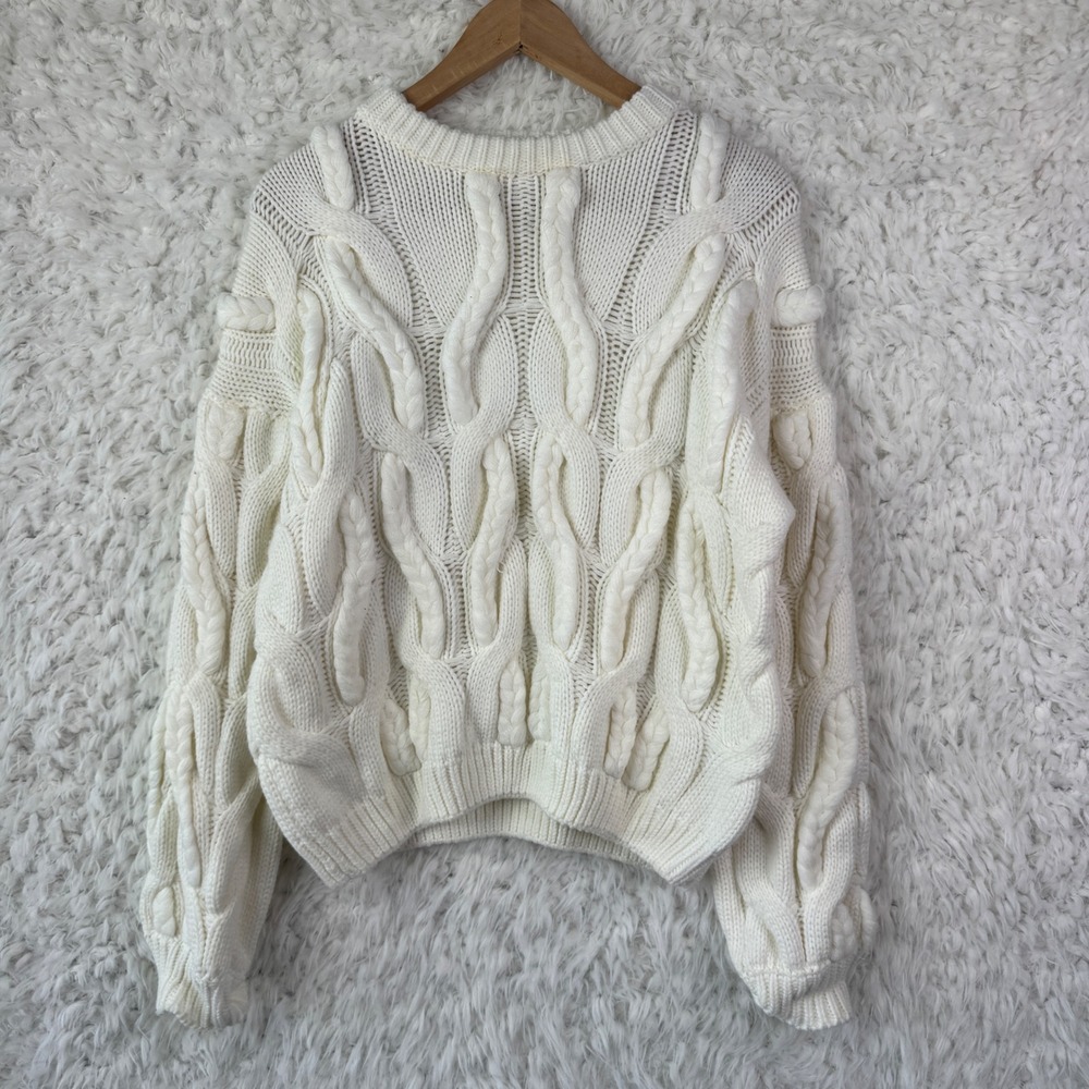 Cable‎ Knit Sweater Medium Fisherman Cable Cream White Chunky Cottagecore Boho